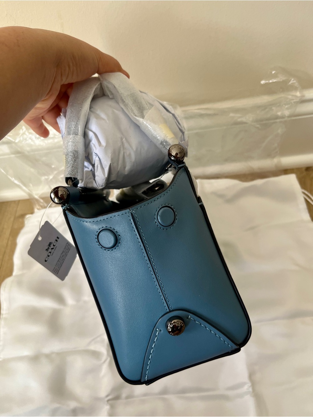 Brand New Coach Grace 20, Refined Calf Leather Chambray Dark Gunmetal Satchel - Picture 7 of 12